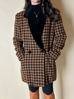 Blazer vintage Laurèl doppiopetto in lana bouclé pied-de-poule con riporti in velluto nero