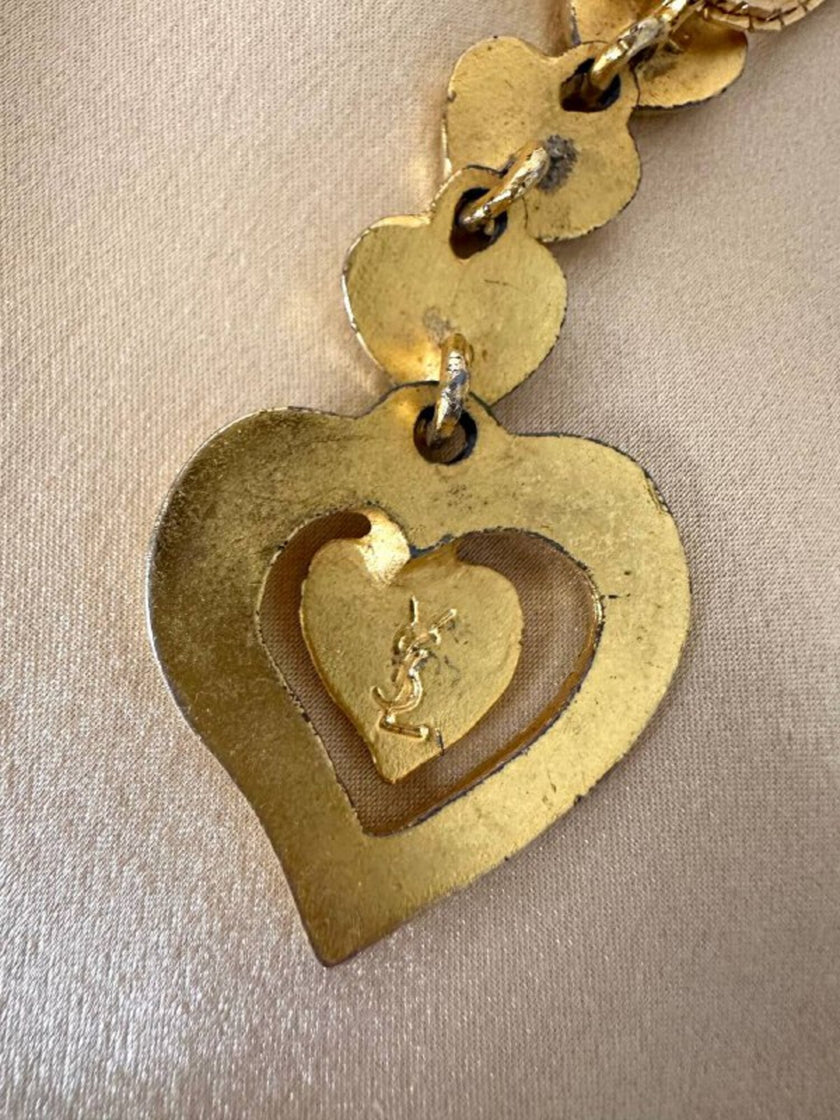 Collana dorata con ciondolo pendente a cuoricini “Yves Saint Laurent”