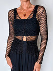 Giacca gioiello vintage in rete di perline nera Byblos Blu