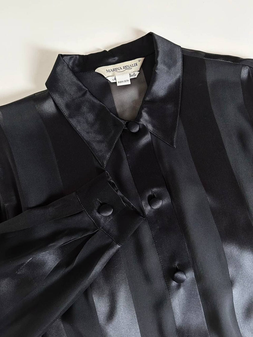 Camicia vintage Marina Rinaldi in chiffon di seta dèvorè a righe verticali