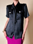 Camicia nera in raso di seta con cravattino “Yves Saint Laurent”