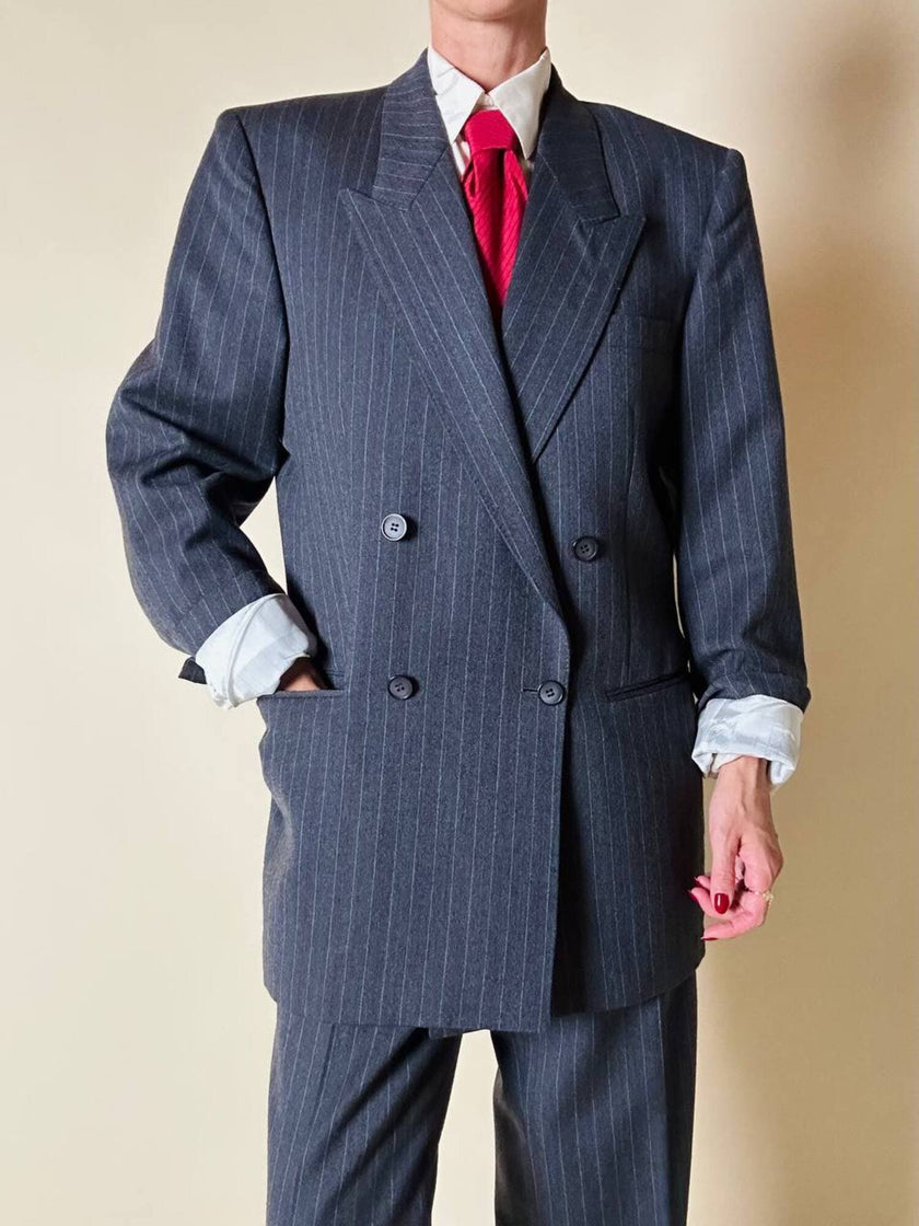 Tailleur gessato in lana grigio antracite “Yves Saint Laurent”