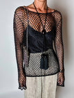 Maglia gioiello vintage List in rete operata con microperline nere