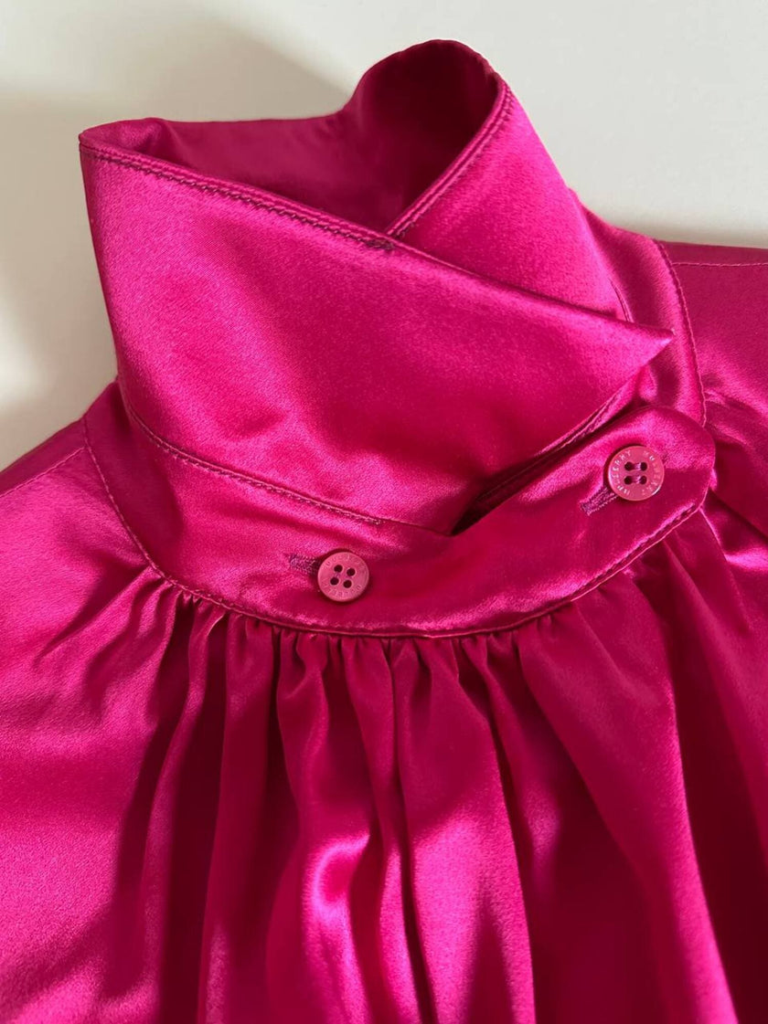 Abito longuette in raso di seta fucsia “Mulberry”