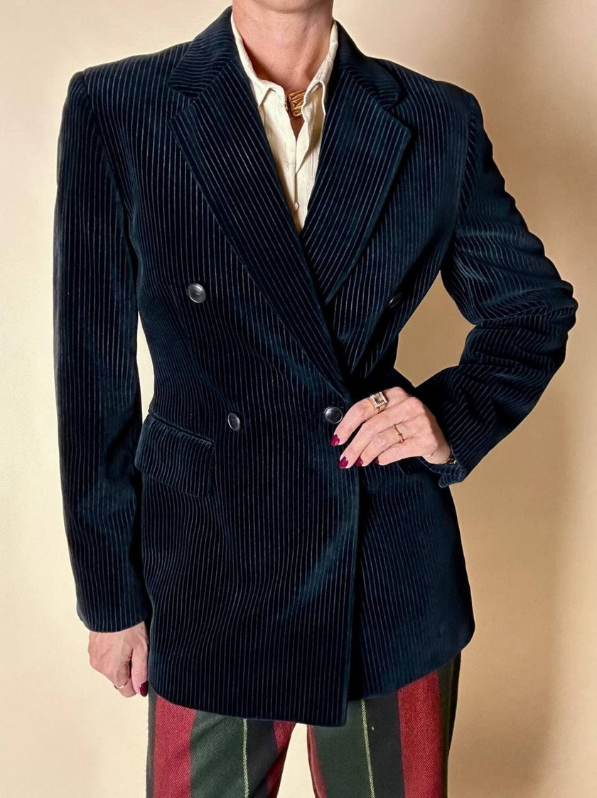 Blazer doppiopetto Antonio Fusco in velluto nero a coste