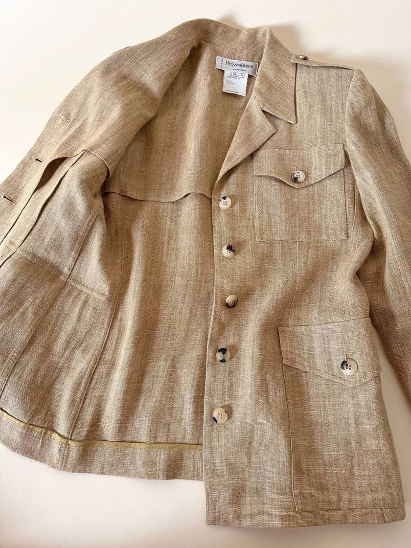 Giacca sahariana Yves Saint Laurent in lino mélange honey beige