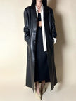 Maxi cappotto vintage in pelle nera Real Leather con fodera matelassé