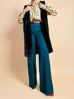 Pantalone a palazzo in gabardine di lana verde bottiglia