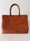 Maxi borsa in pelle stampa coccodrillo color cuoio