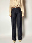 Pantalone vintage a palazzo blu notte gessato in pregiato fresco lana di Tasmania e seta