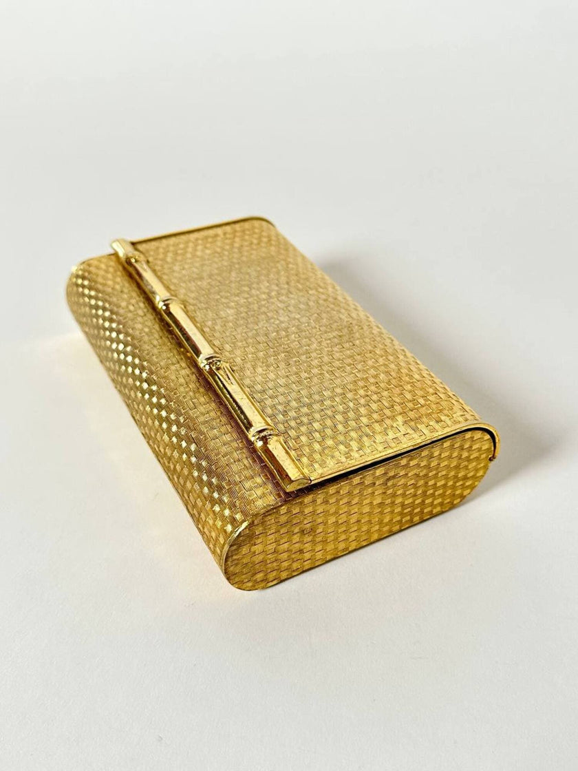 Clutch-Minaudière vintage in metallo oro satinato con dettaglio bambù