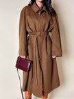 Cappotto lungo oversize in lana e cachemire cammello scuro con cintura in coordinato