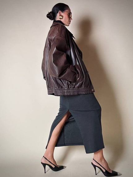 Bomber aviator in pelle color cioccolato “Laps”