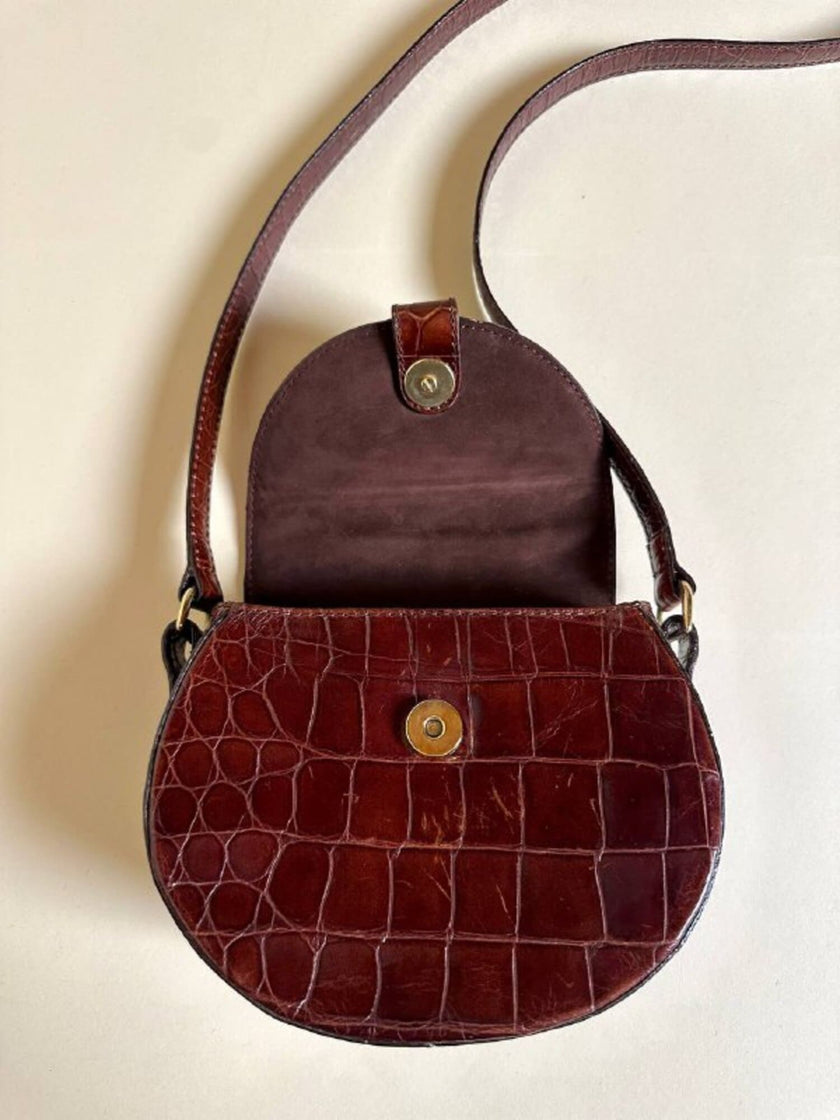Bandoulière in pelle stampa coccodrillo color cognac “Andrea Mabiani”