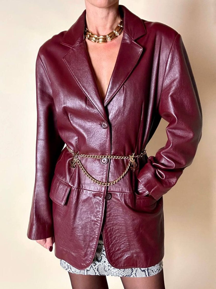 Blazer oversize in pelle bordeaux Max