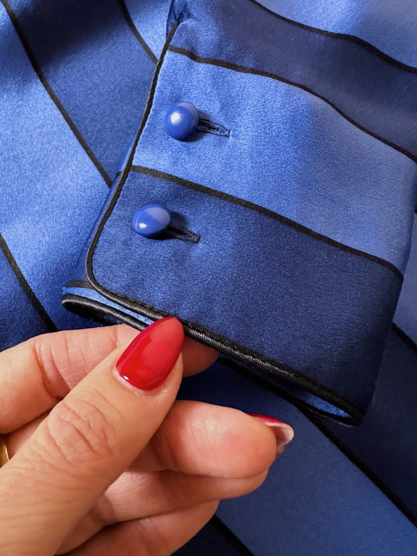 Camicia a righe in raso di seta blu Cina “Valentino Garavani”