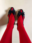 Sandali neri in pelle e raso con fiocco “Yves Saint Laurent”