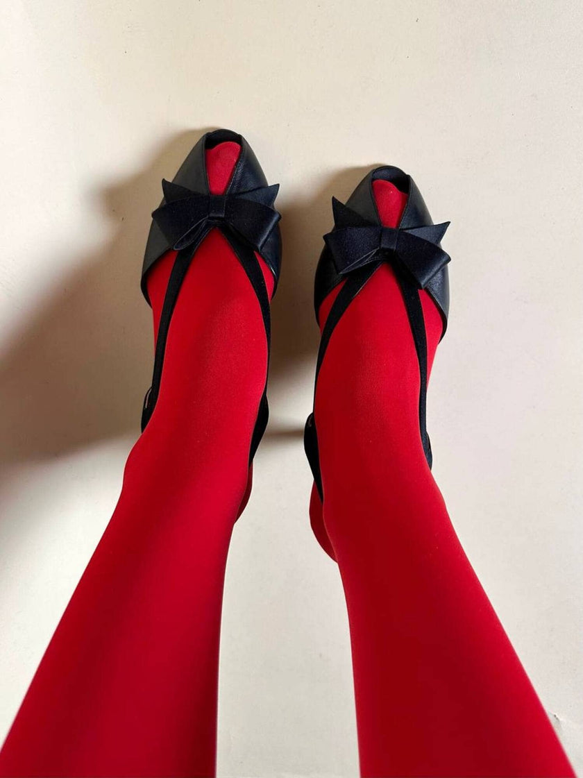Sandali neri in pelle e raso con fiocco “Yves Saint Laurent”