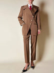 Tailleur giacca/pantalone in rasato di lana color caramello “Byblos”