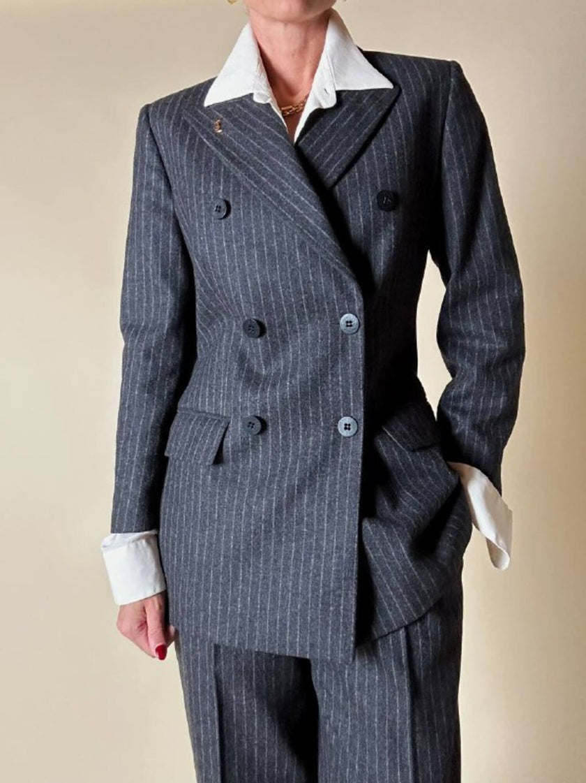 Tailleur gessato giacca/pantalone in lana grigio antracite “Antonio Fusco”