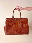 Maxi borsa in pelle stampa coccodrillo color cuoio
