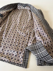 Blazer oversize in lana check beige e marrone con fodera fantasia uccellini