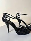 Sandali Yves Saint Laurent in pelle nera con tomaia a gabbia tacco a spillo e plateau – SS 2009