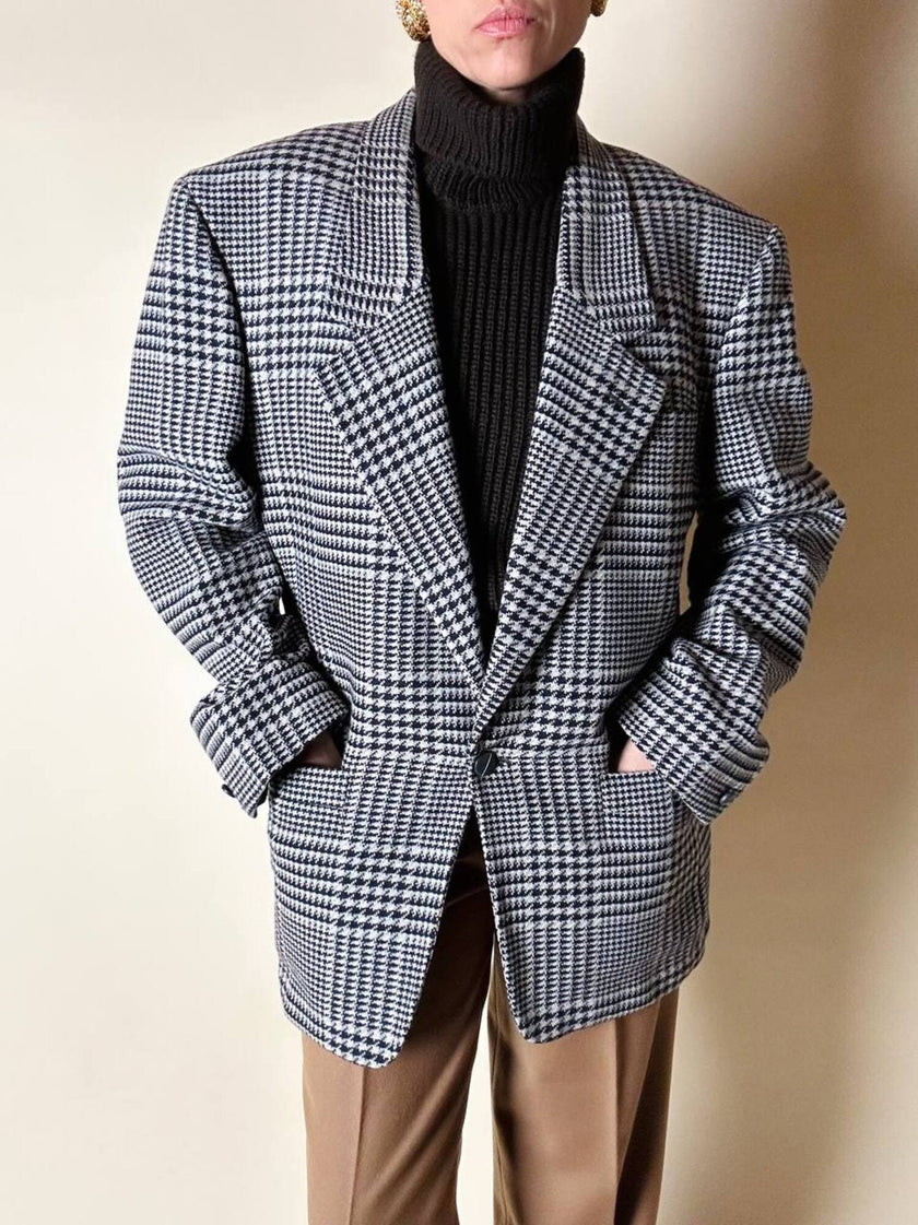 Blazer vintage Gianni Versace in lana jacquard fantasia principe di Galles