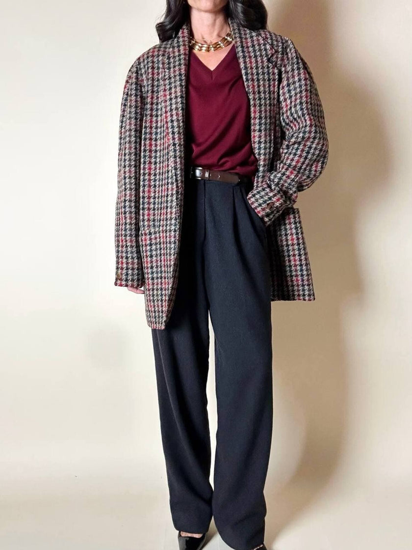 Pantalone Yves Saint Laurent a vita alta con pince in lana grigio antracite