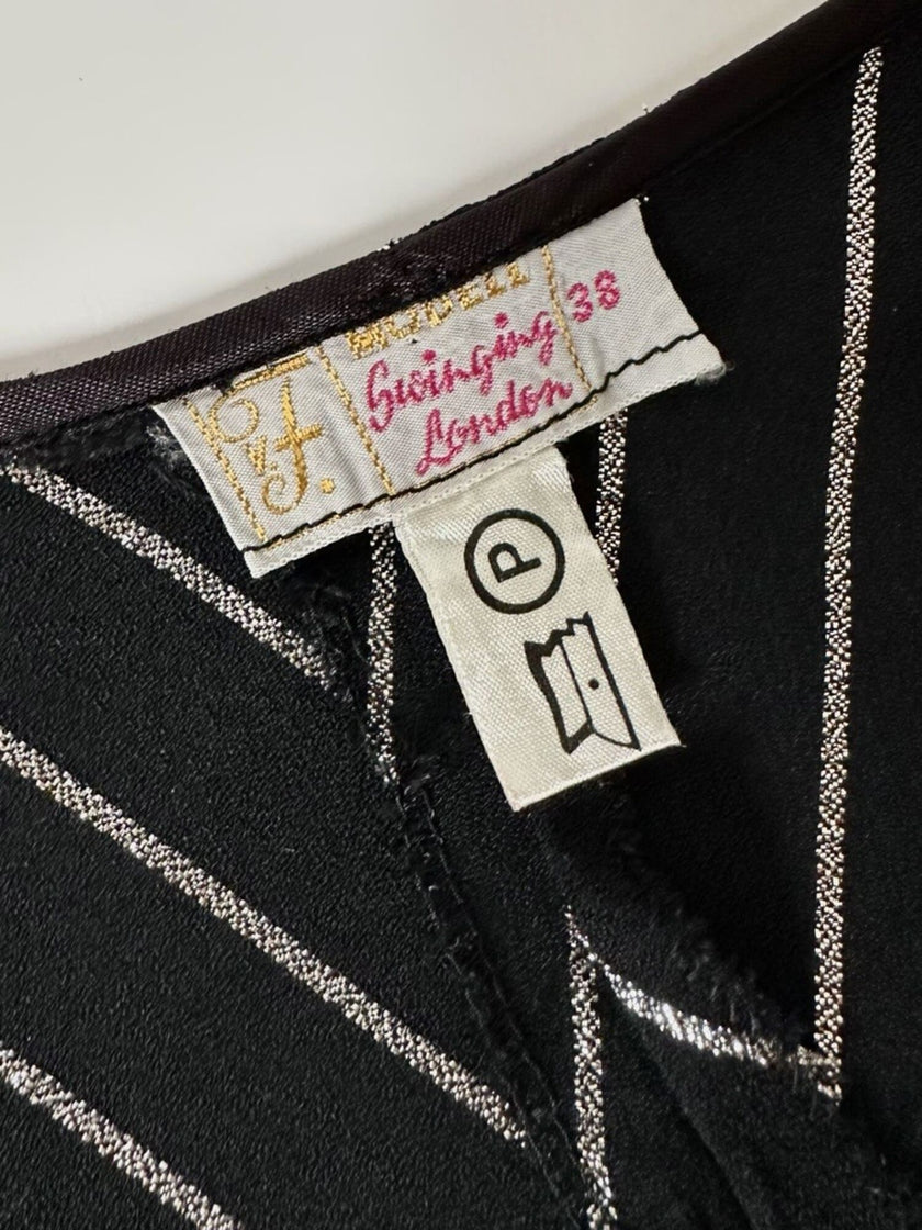 Vintage-Korsagenhemd aus schwarzem Crêpe und silbernem Lamé