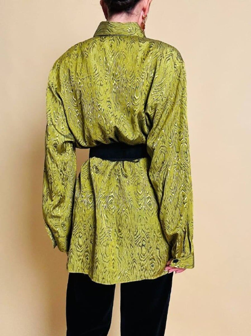 Camicia in tessuto Jaquard moiré verde acido “Marlène Laurent”