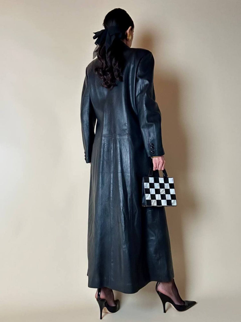 Cappotto lungo in pelle nera