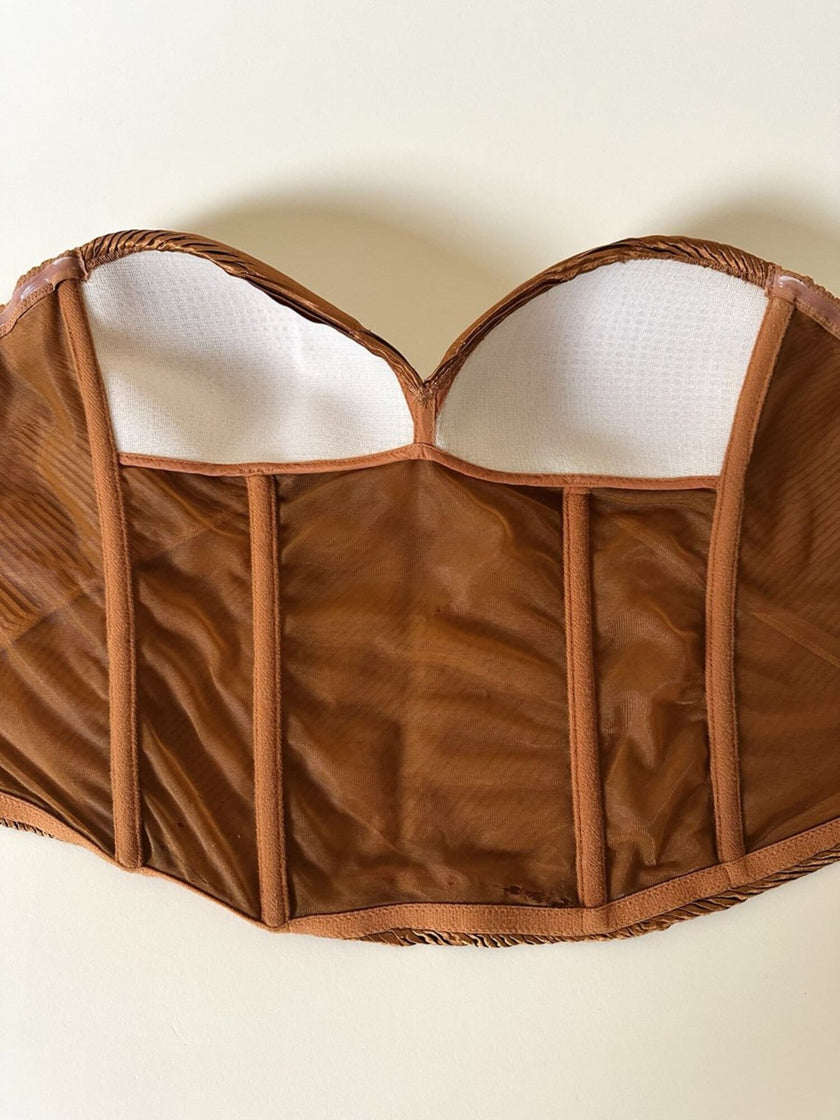 Bustier La Perla con scollo a cuore in tessuto micro plissé color bronzo