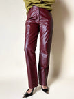 Pantalone a gamba dritta in pelle bordeaux In Extenso