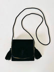 Pochette Beauté vintage Yves Saint Laurent in camoscio nero con nappine e specchio