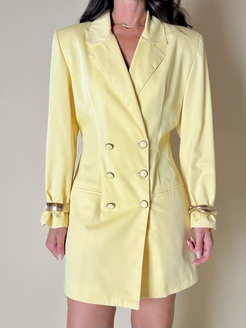 Blazer dress in rasato di lana giallo pastello