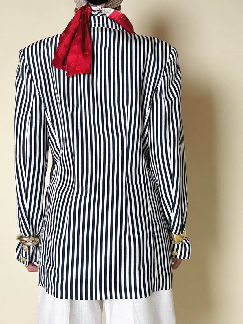 Blazer doppiopetto a righe bianche e blu “Mondí”