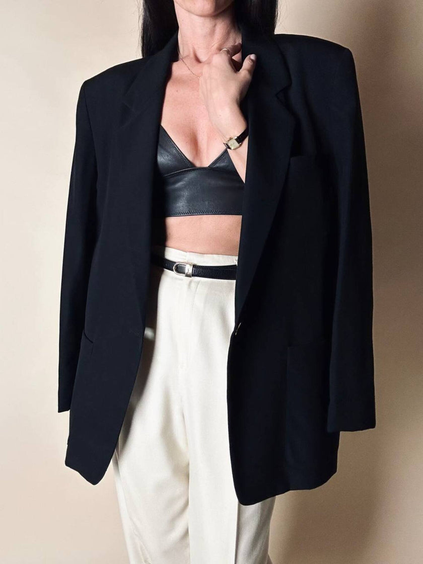 Blazer vintage oversize in rasato di lana nero Dani-Clear