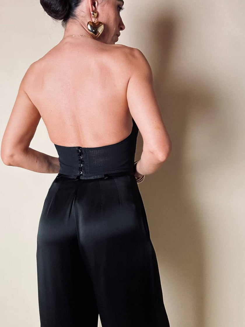 Bustier in raso di seta e pizzo nero “Ponsesina”