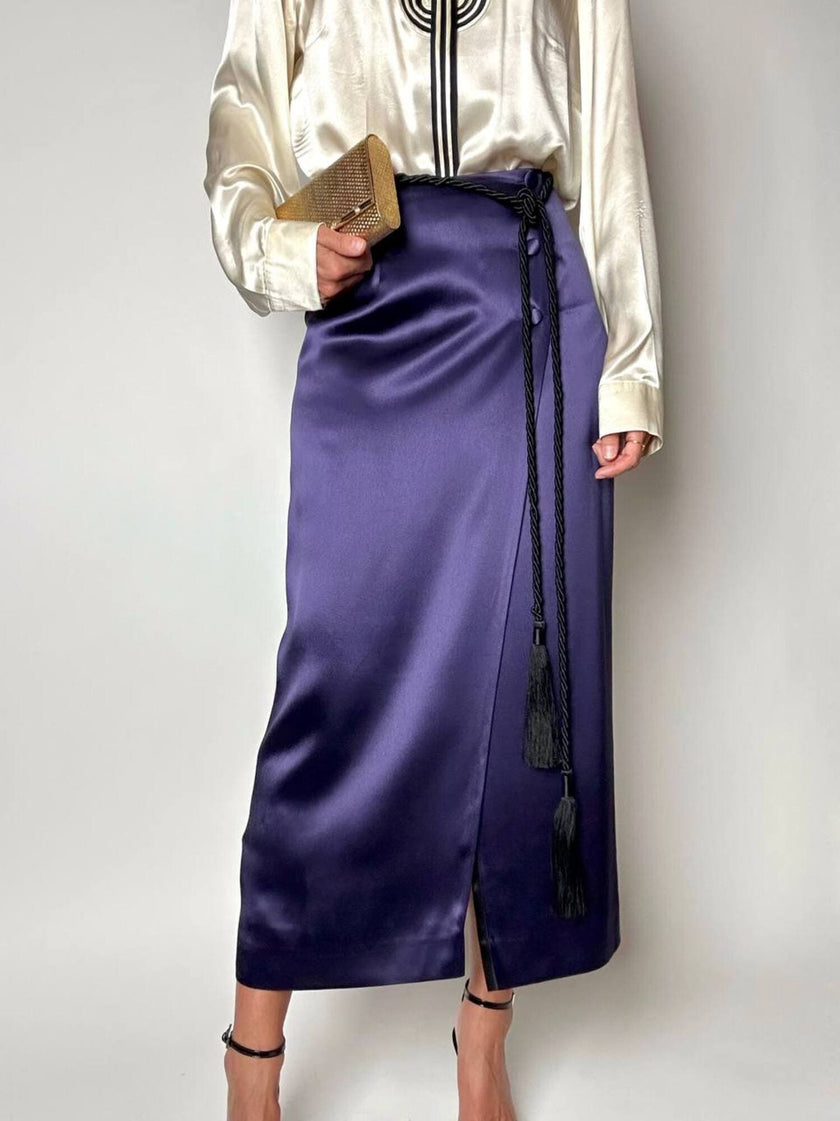Gonna vintage Kenzo Paris modello a portafoglio in raso viola