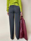 Pantalone a vita alta con piega in misto lana verde scuro grigiastro