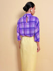 Blusa in seta lilla con maxi fiocco