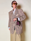 Blazer oversize in fresco di lana principe di Galles beige e marrone Vincam