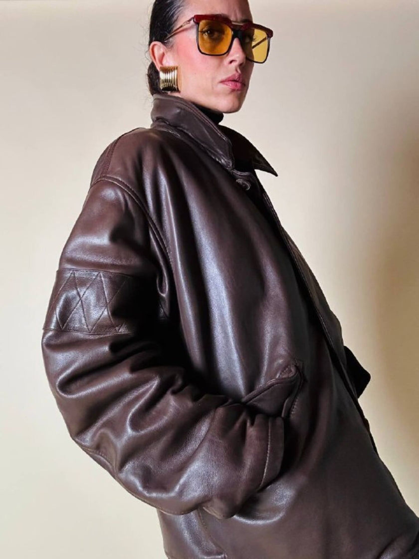 Giacca/bomber aviator in pelle testa di moro “Belfe & Belfe”