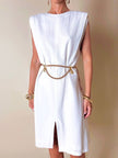 Abito tubino Yves Saint Laurent vintage bianco smanicato con spacco frontale