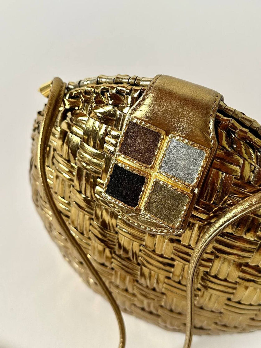 Borsa bandoulière vintage Rodo in midollino bronzo con chiusura gioiello