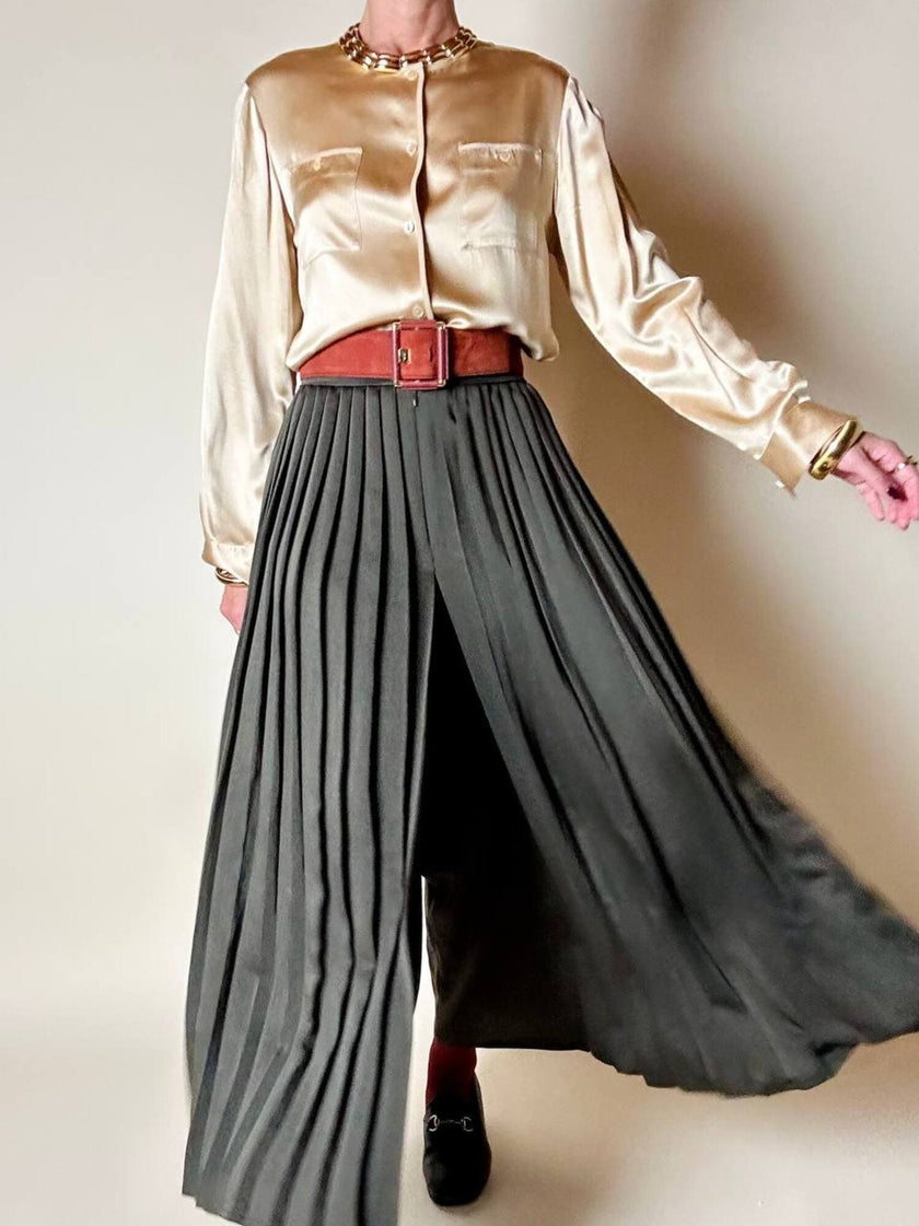 Gonna pantalone plissé Max Mara in satin verde stagno