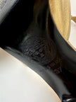 Décolleté slingback Gianni Versace in pelle laminata oro con punta affusolata lacci alla caviglia e tacco gioiello