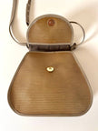 Borsa Yves Saint Laurent in tessuto plastificato millerighe color cammello con riporti in pelle argilla