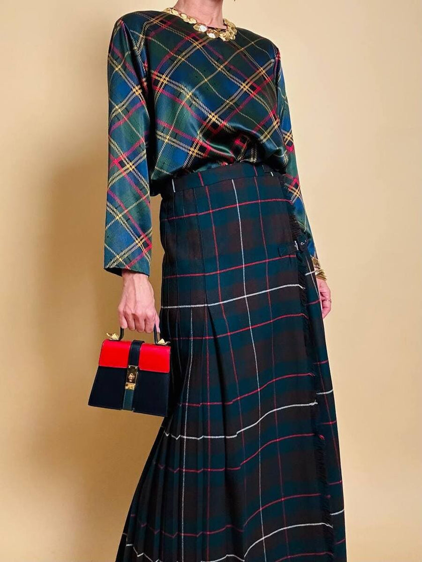 Blusa in raso di seta tartan 